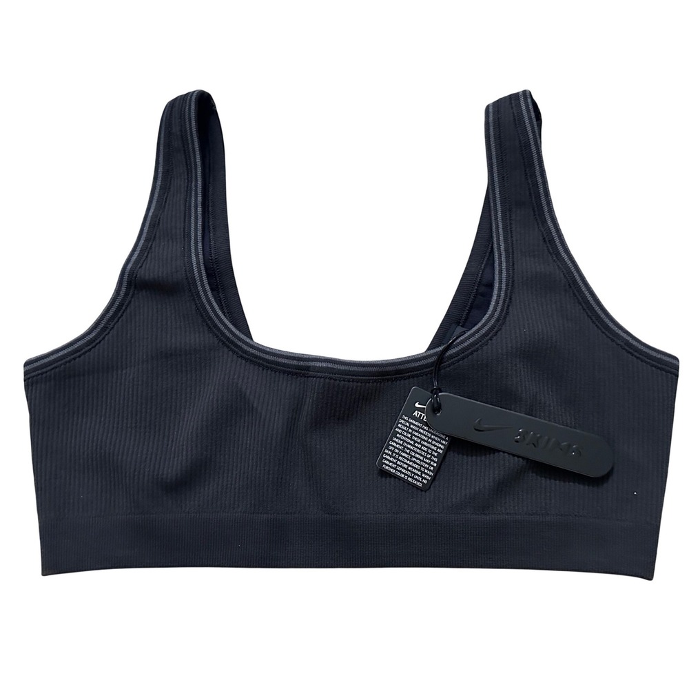 Nike x SKIMS Scoop Neck Bra Obsidian/Armor Ribbed Seamless Medium Sports Bra NWT